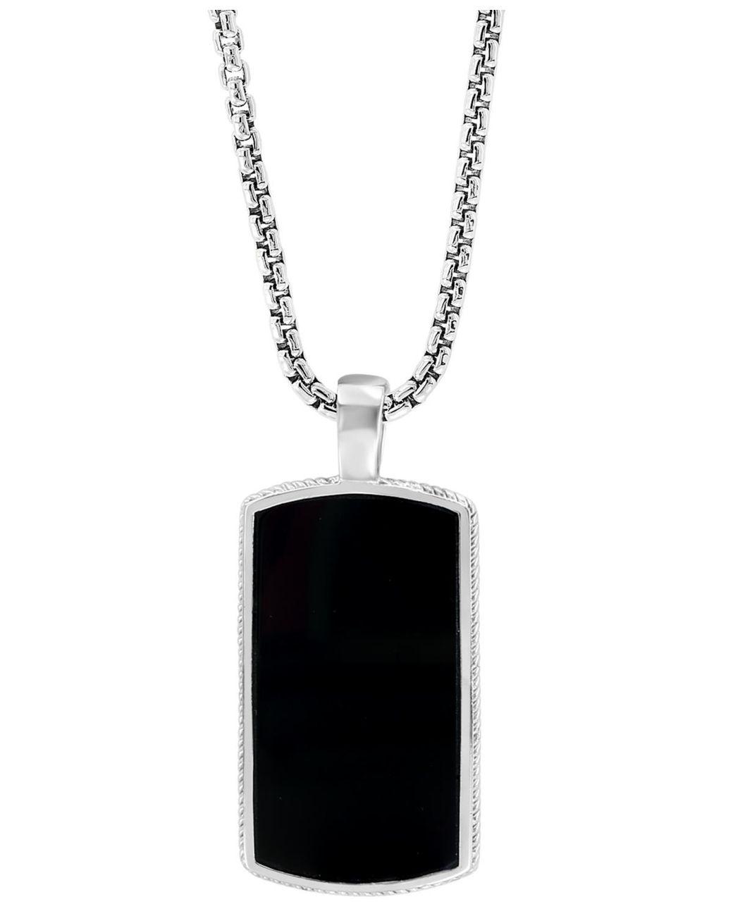 Men’s White Effy Black Agate Dog Tag 22″ Pendant Necklace Men's White Effy Black Agate Dog Tag 22" Pendant Necklace