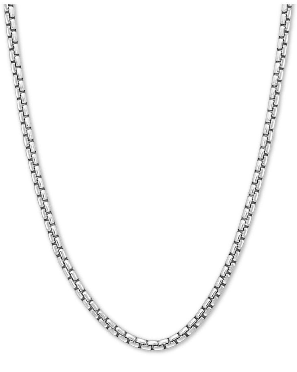 Men’s Metallic Effy® Rounded Box Link 24″ Chain Necklace In Sterling Silver Men's Metallic Effy® Rounded Box Link 24" Chain Necklace In Sterling Silver