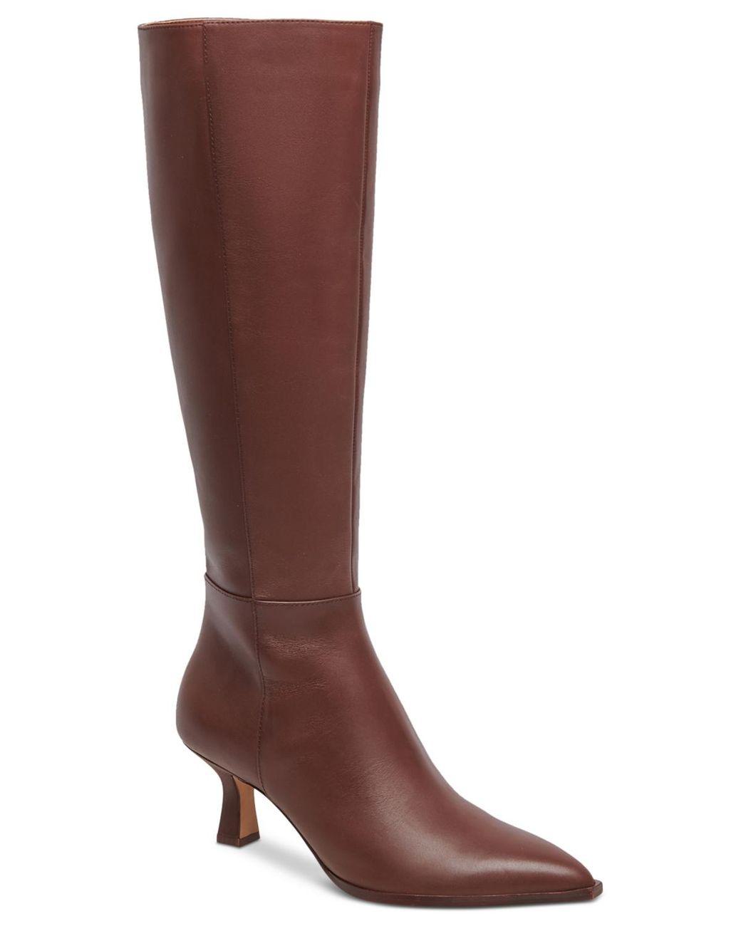 Women’s Brown auggie Pointed-toe Kitten-heel Knee-high Dress Boots Women's Brown auggie Pointed-toe Kitten-heel Knee-high Dress Boots