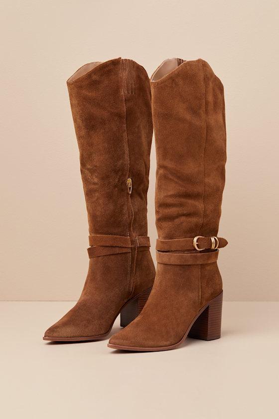 Dolce Vita Tyrone Wide Calf Suede Buckle Pointed-Toe Knee-High Boots Dolce Vita Tyrone Wide Calf Suede Buckle Pointed-Toe Knee-High Boots