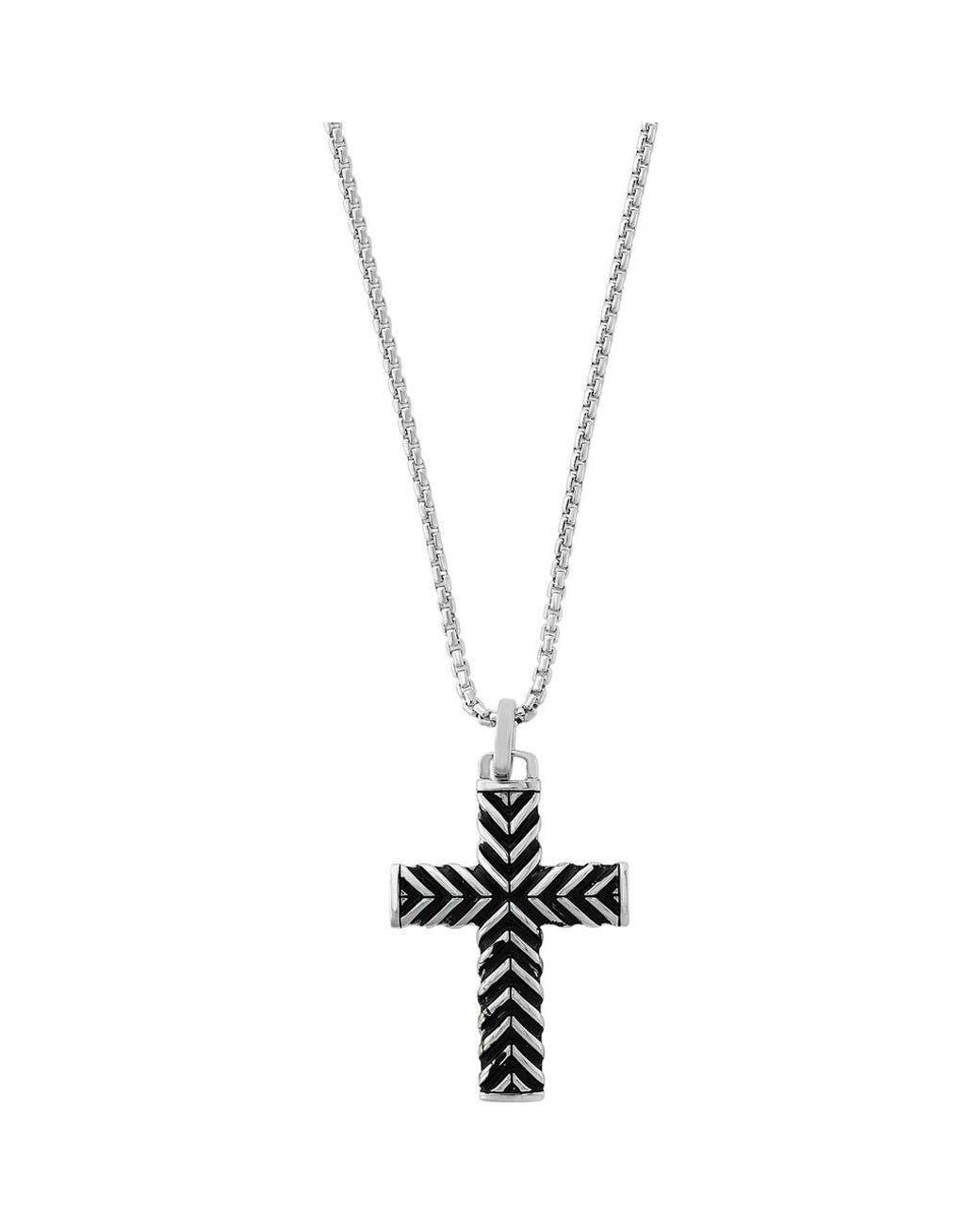 Men’s Metallic Sterling Chevron Cross Pendant Necklace Men's Metallic Sterling Chevron Cross Pendant Necklace