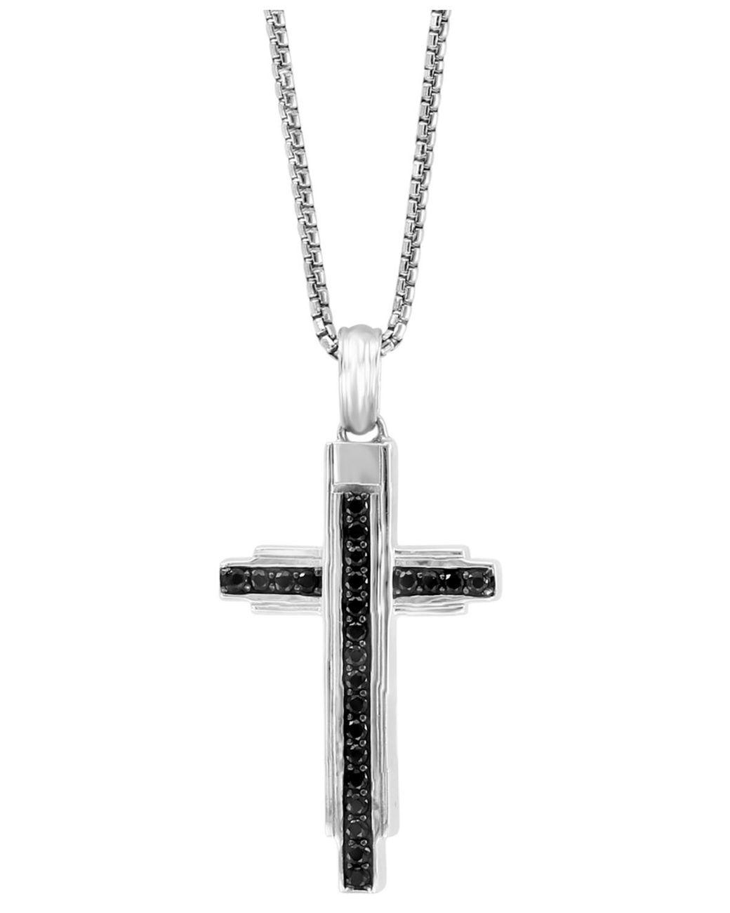 Men’s White Effy Black Spinel Cross 18″ Pendant Necklace (3/4 Ct. T.w. Men's White Effy Black Spinel Cross 18" Pendant Necklace (3/4 Ct. T.w.